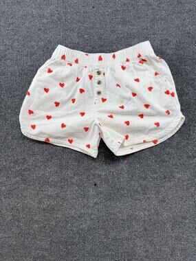 PJ Place Sleep Shorts Womens Small White Red Heart Print Button Front Flannel